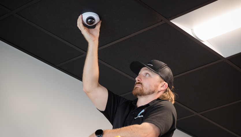 installation of smart security camera at business
